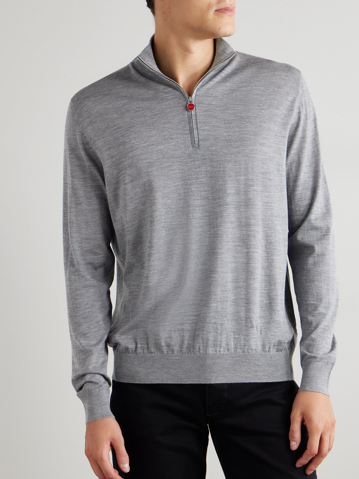 Kiton Wool Half-zip Sweater In Gray