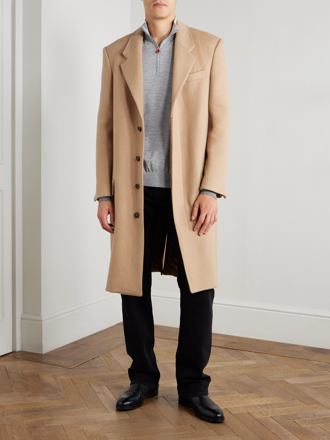 Kiton Wool Half-zip Sweater In Gray