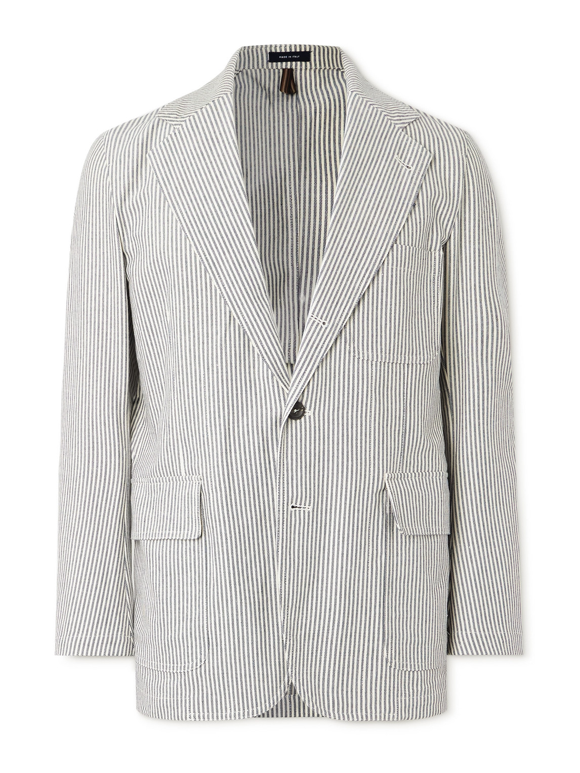 Drake's Unstructured Striped Cotton And Linen-blend Blazer