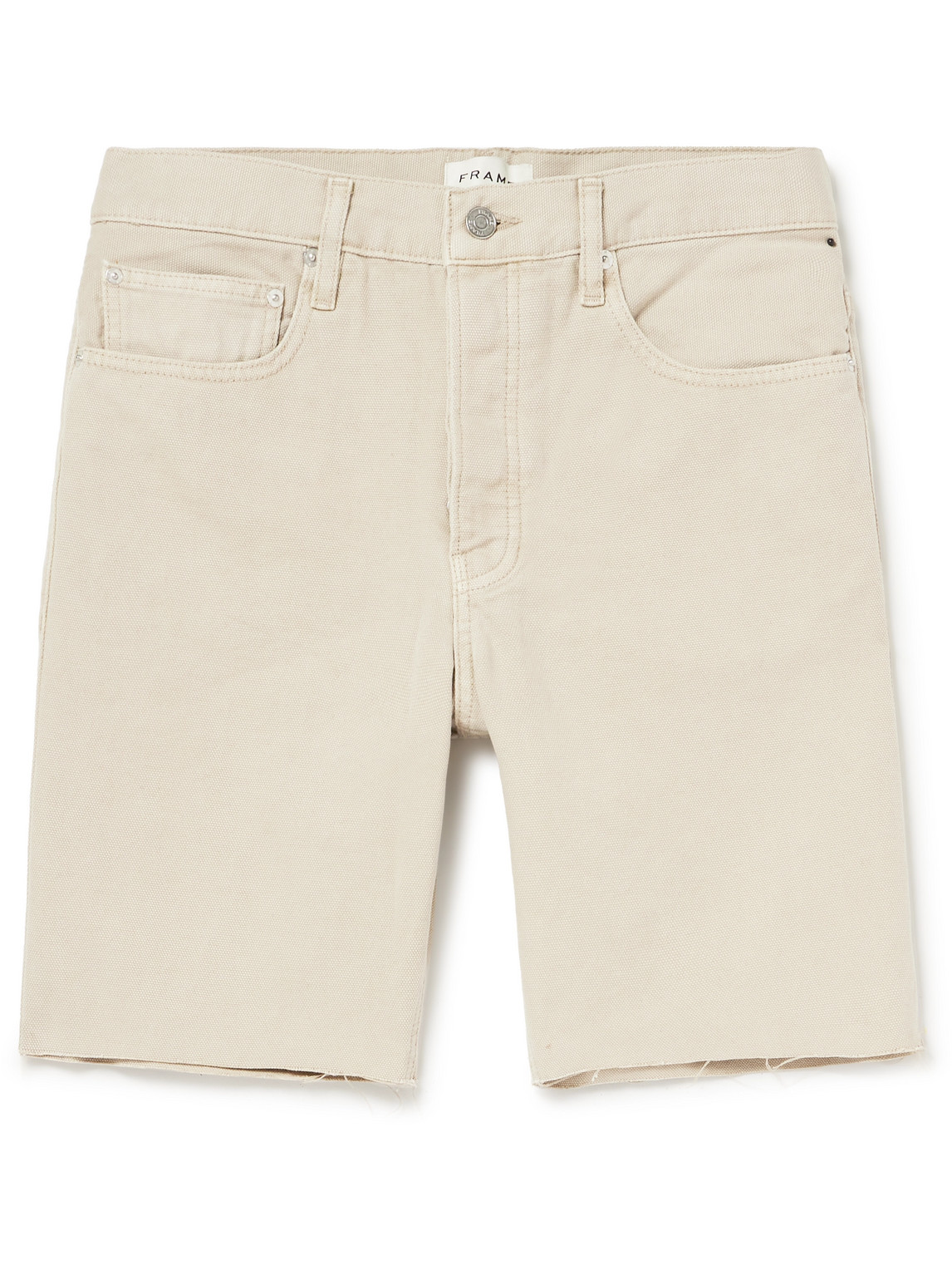 Frame Distressed Straight-leg Cotton-canvas Shorts In Neutral
