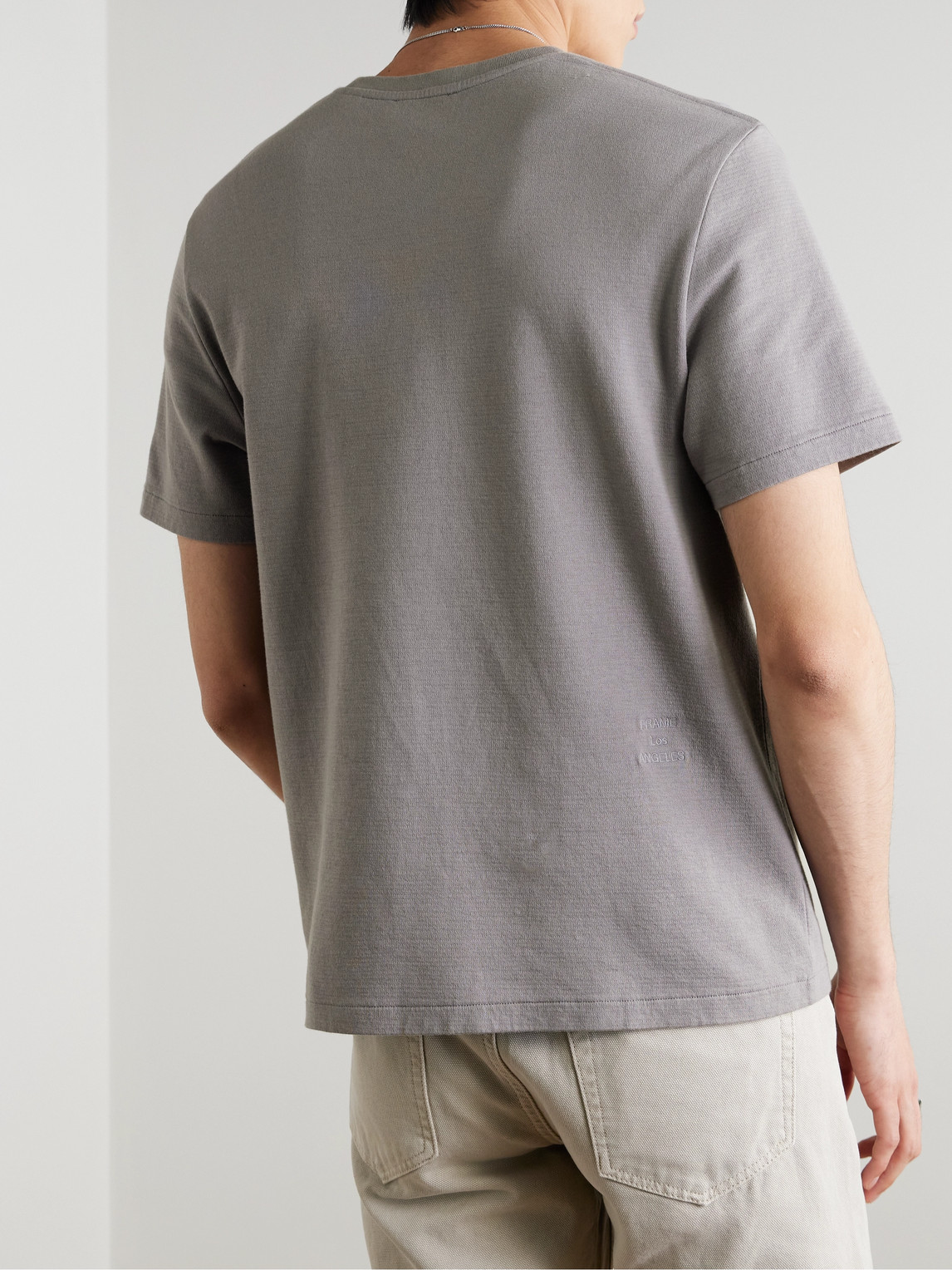 Frame Mens Crewneck Brand-embroidered Regular-fit Cotton-jersey T-shirt Storm Grey