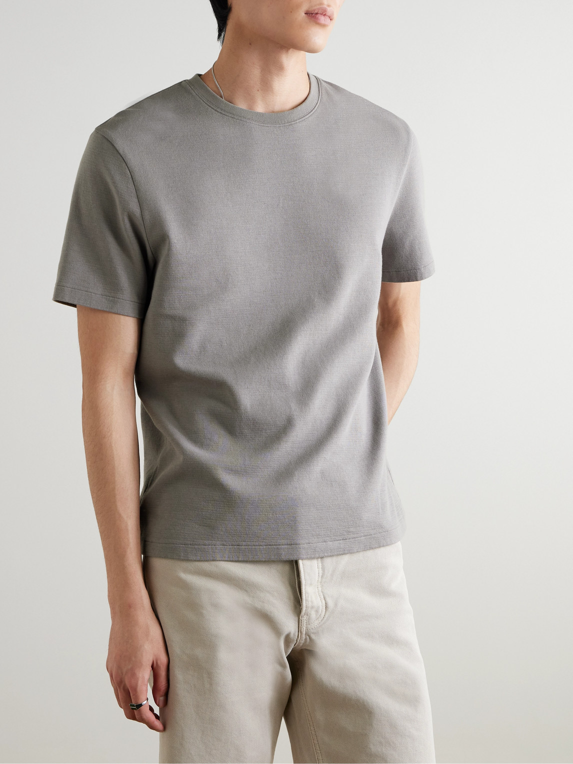 Frame Mens Crewneck Brand-embroidered Regular-fit Cotton-jersey T-shirt Storm Grey