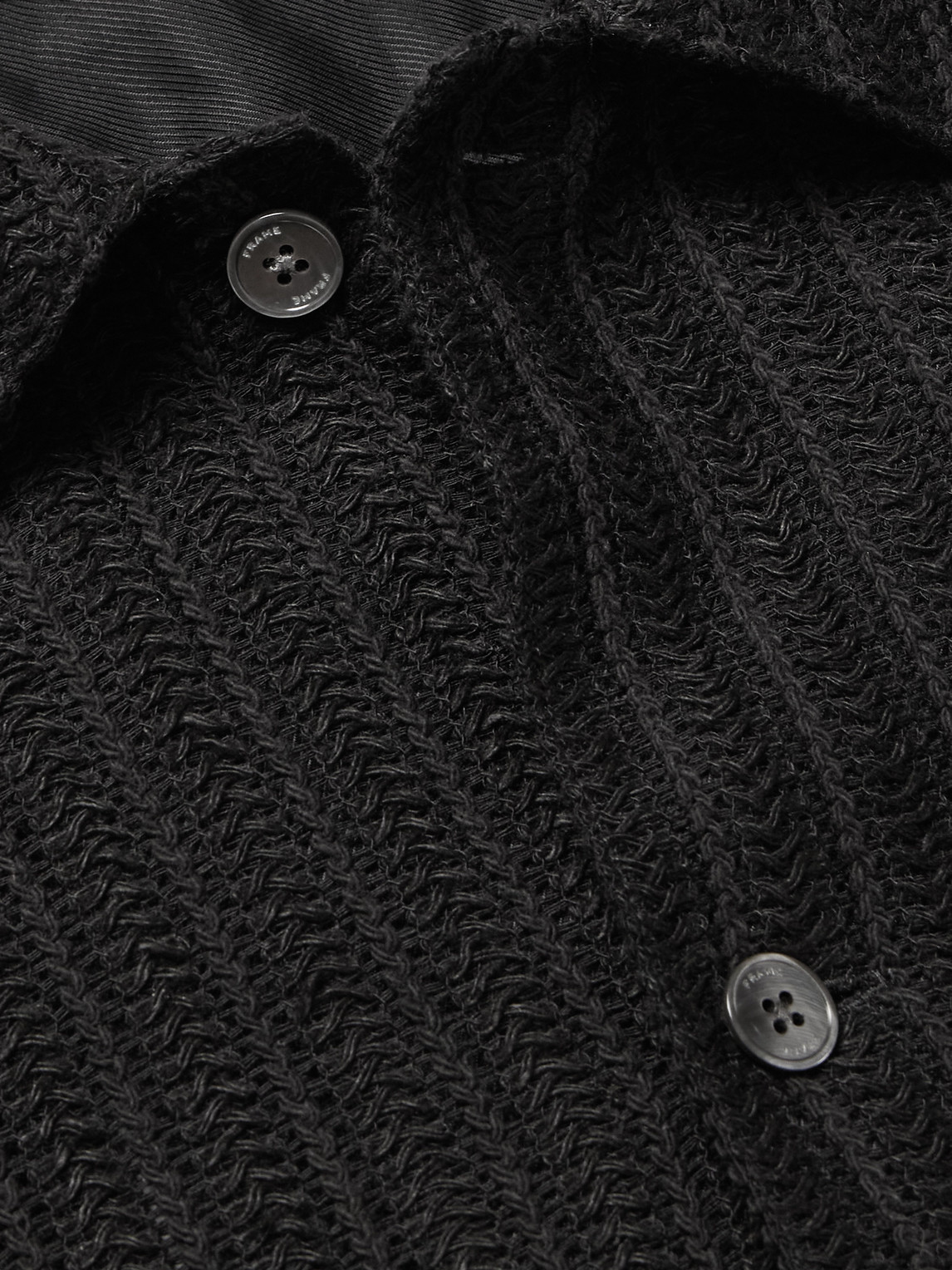 Frame Crocheted Regular Fit Short Sleeve Cuban Shirt In Black
