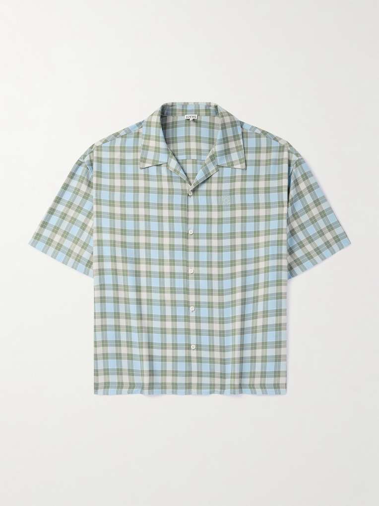 Loewe — Camp-Collar Logo-Embroidered Checked Twill Shirt