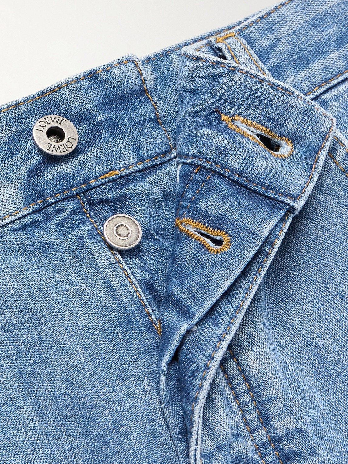 Loewe Anagram Frayed Denim Shorts In Blue