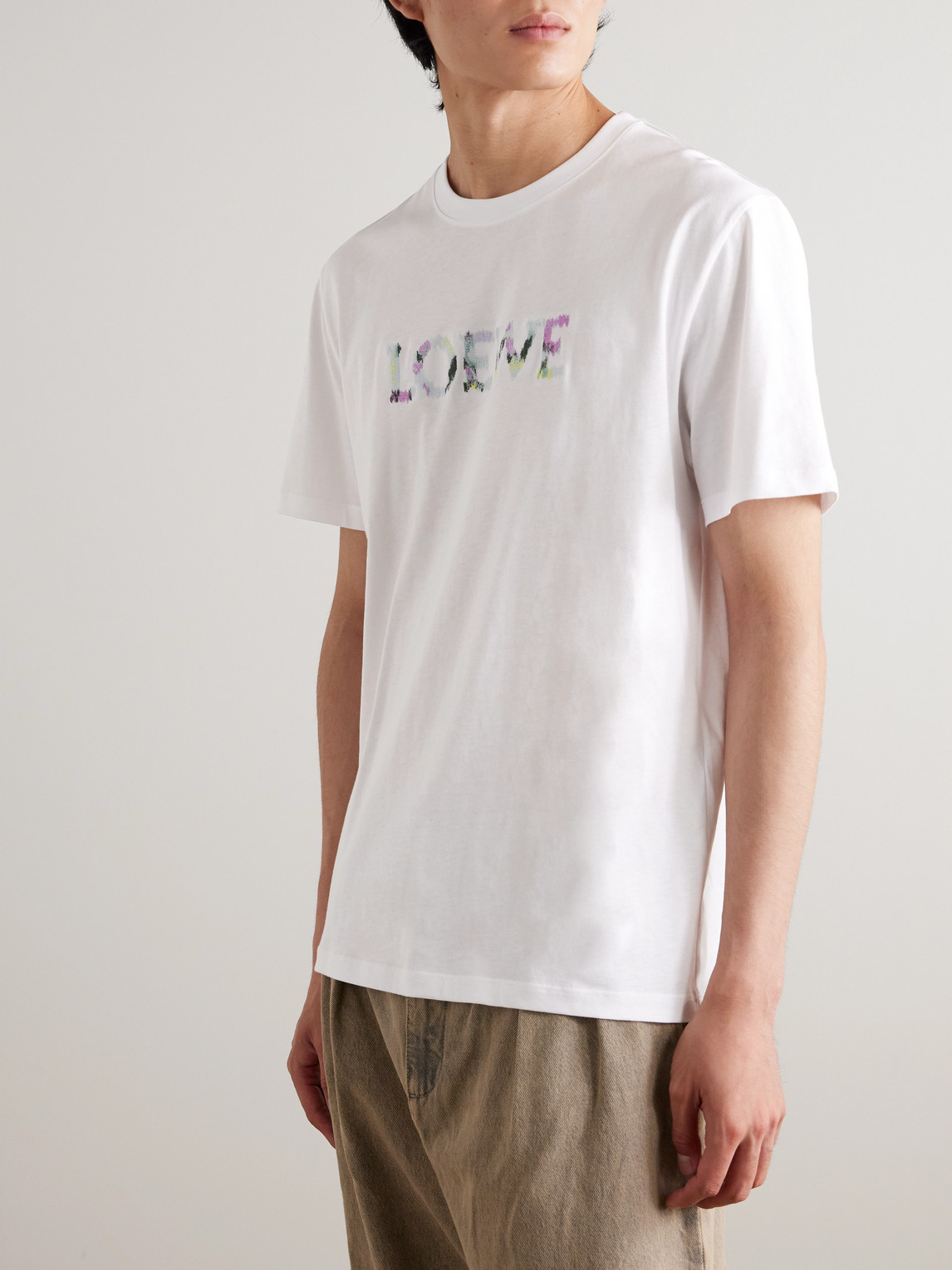 Loewe Logo-embroidered Cotton-jersey T-shirt In White