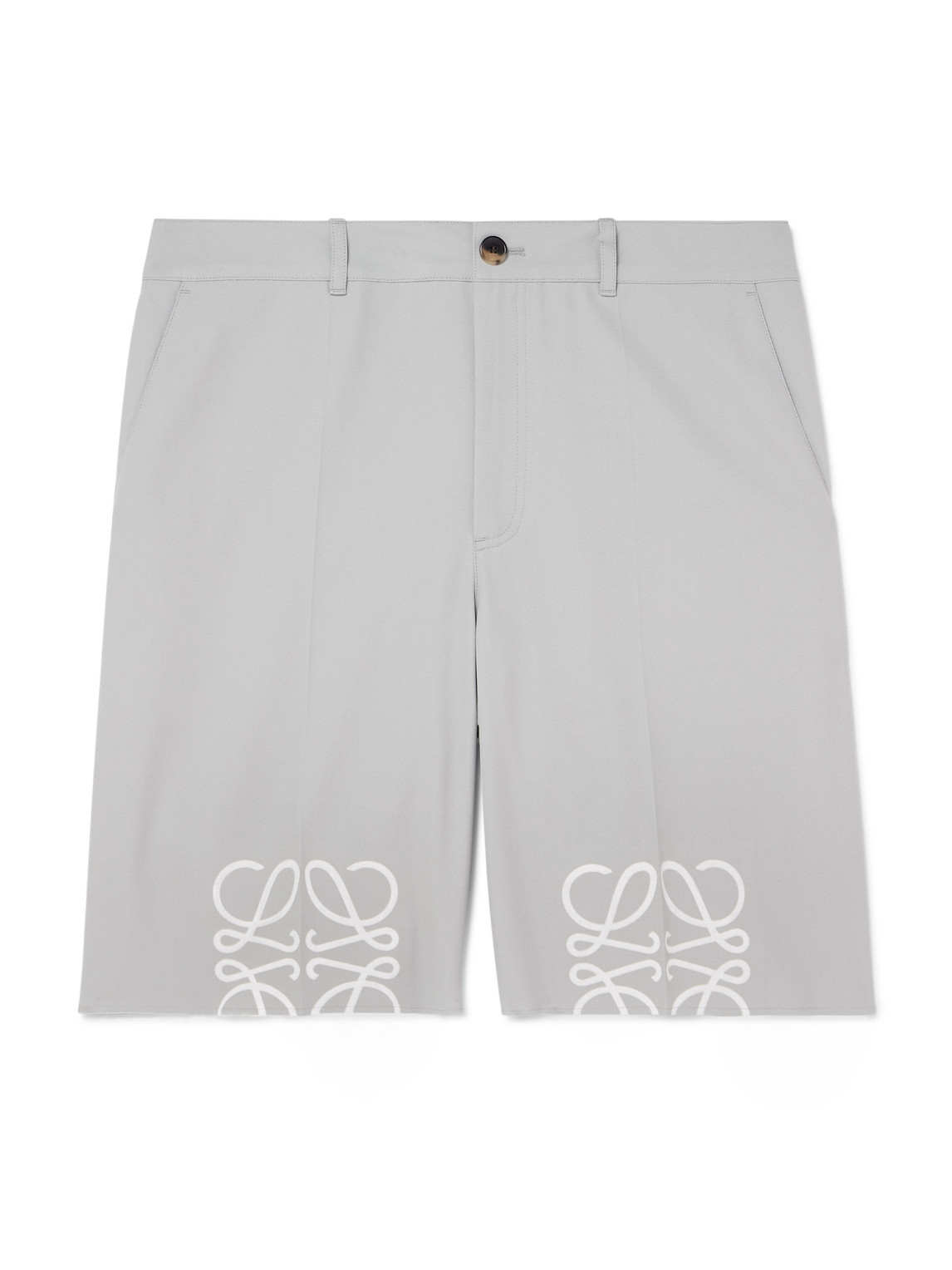 Straight-Leg Logo-Print Distressed Cotton-Twill Shorts