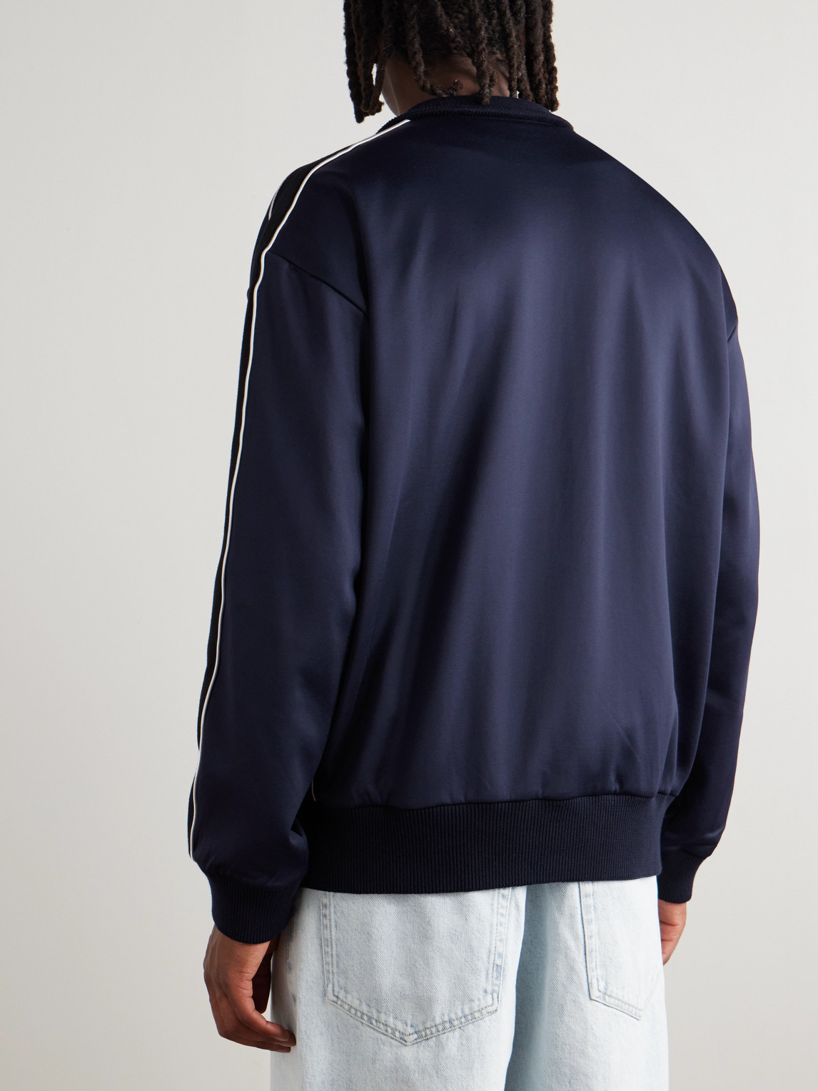 Loewe Twill-trimmed Logo-embroidered Tech-jersey Track Jacket In Blue