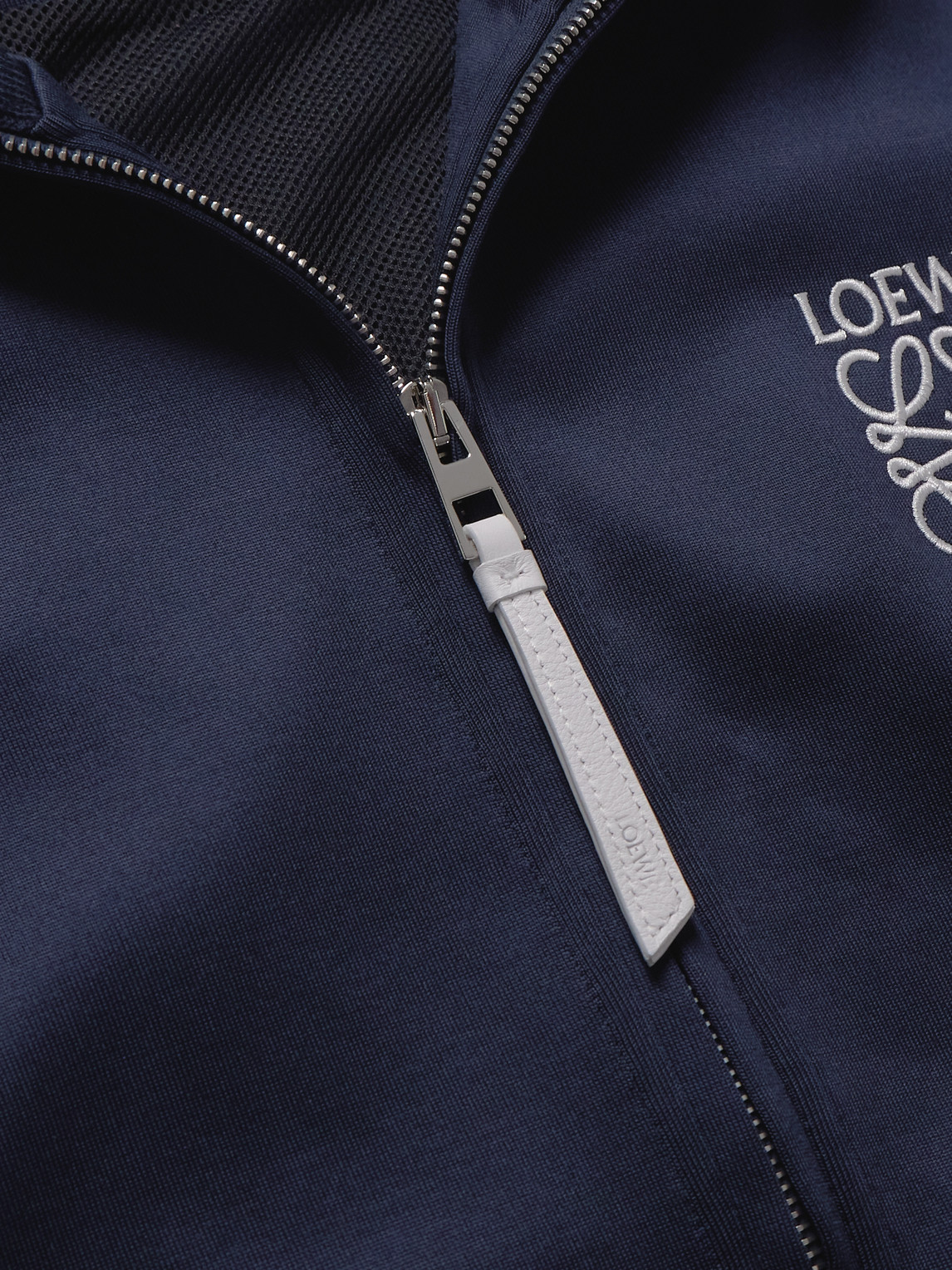 Loewe Twill-trimmed Logo-embroidered Tech-jersey Track Jacket In Blue