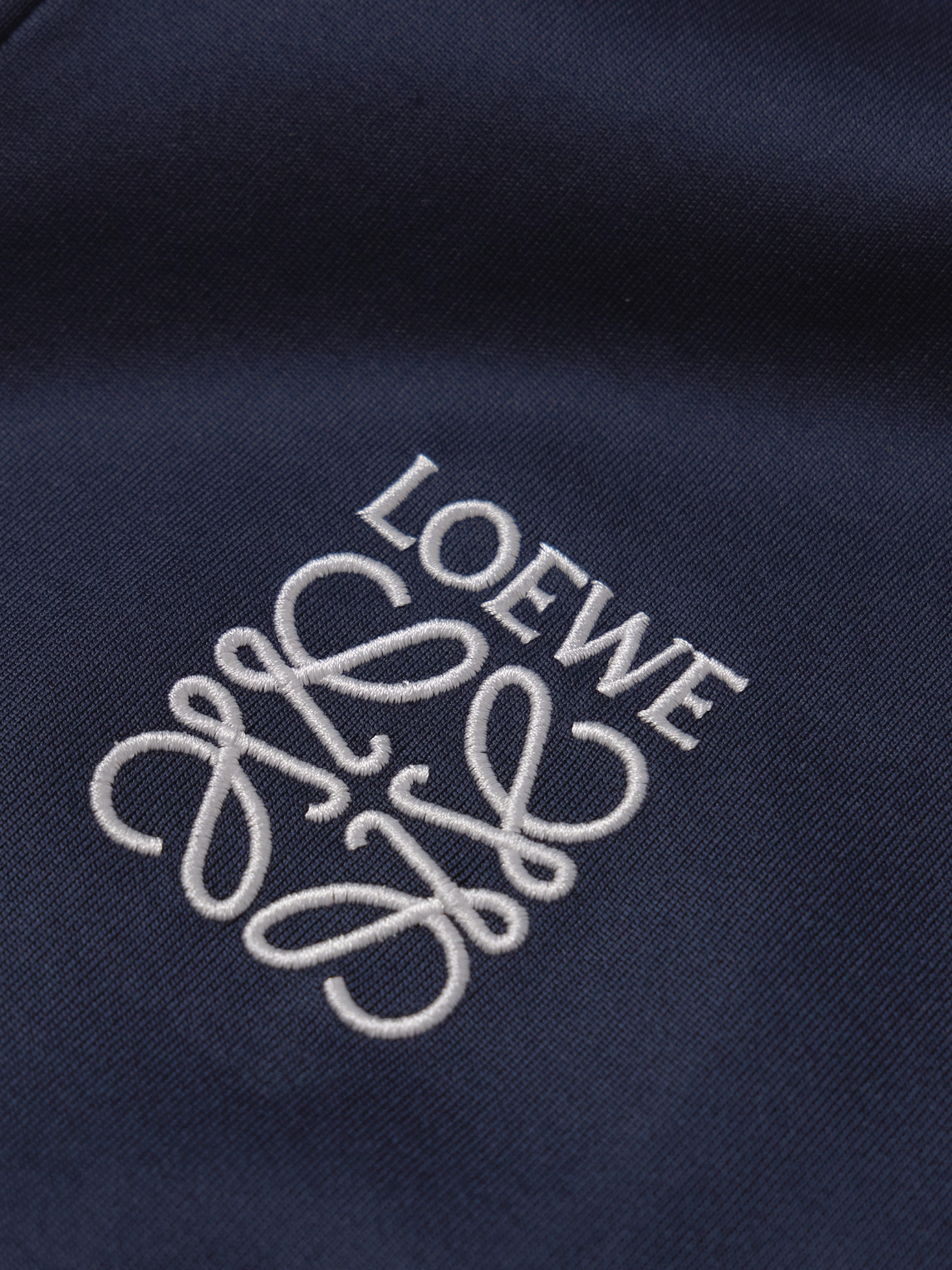 Loewe Twill-trimmed Logo-embroidered Tech-jersey Track Jacket In Blue