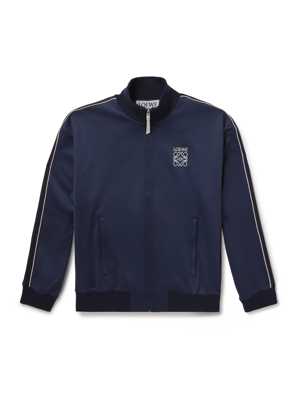 Loewe Twill-trimmed Logo-embroidered Tech-jersey Track Jacket In Blue