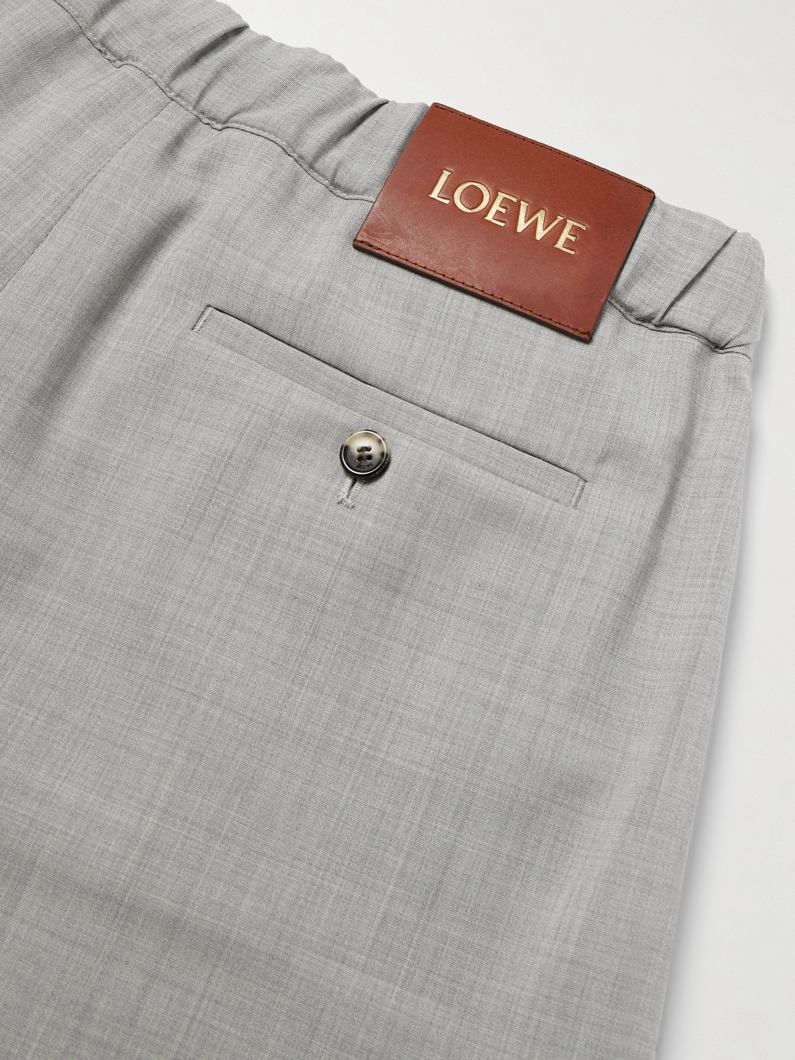 Loewe Wide-leg Logo-embroidered Pleated Wool Drawstring Trousers In Gray