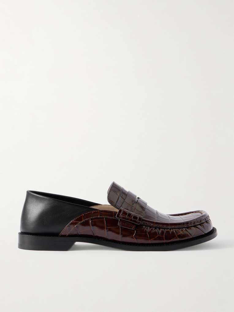 Loewe — Campo Collapsible-Heel Croc-Effect Leather Loafers