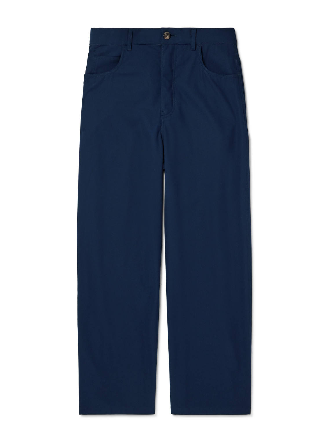 Loewe Carpenter Straight-leg Leather-trimmed Cotton-twill Trousers In Blue