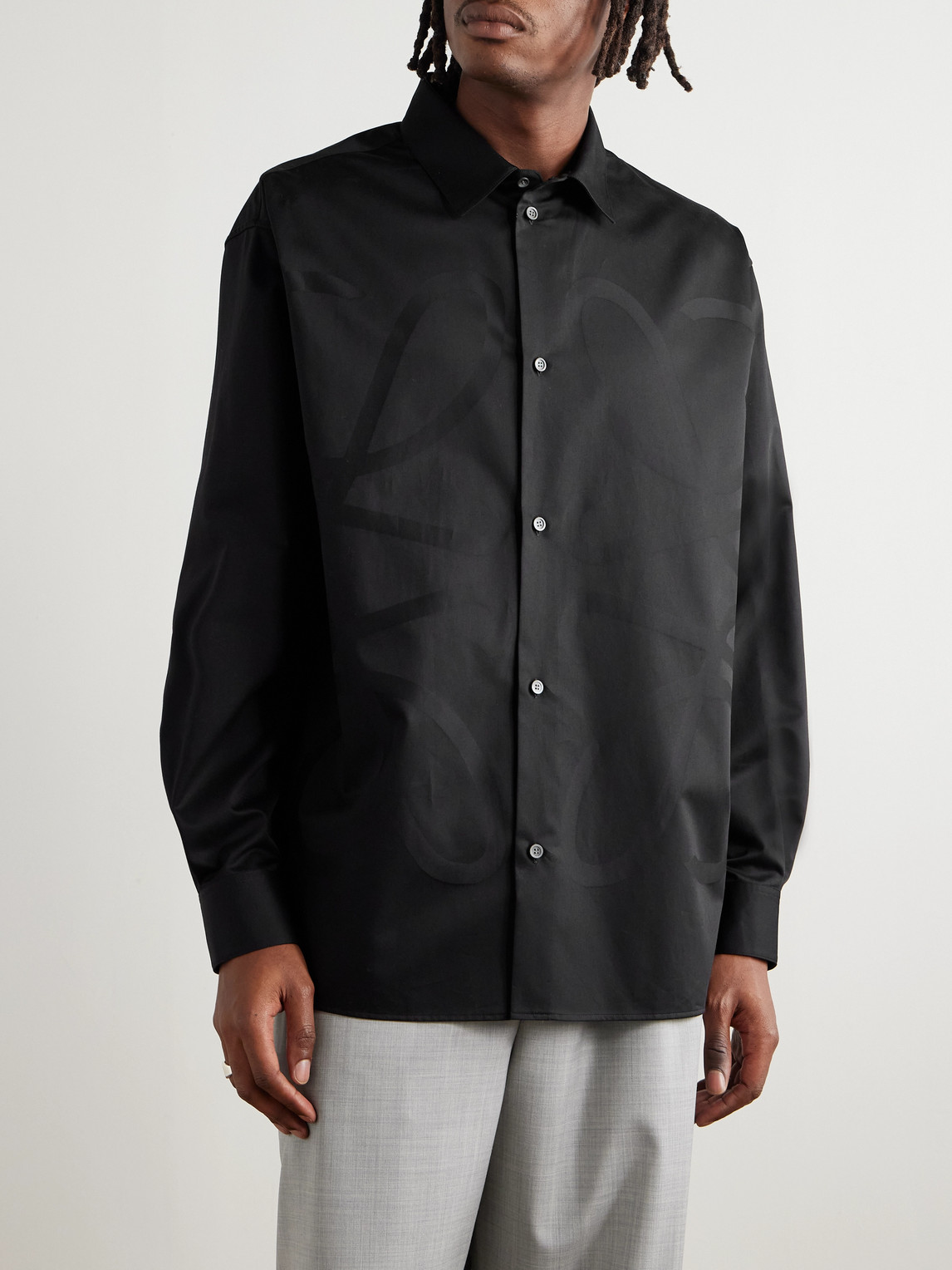 Loewe Anagram Logo-jacquard Cotton-twill Shirt In Black