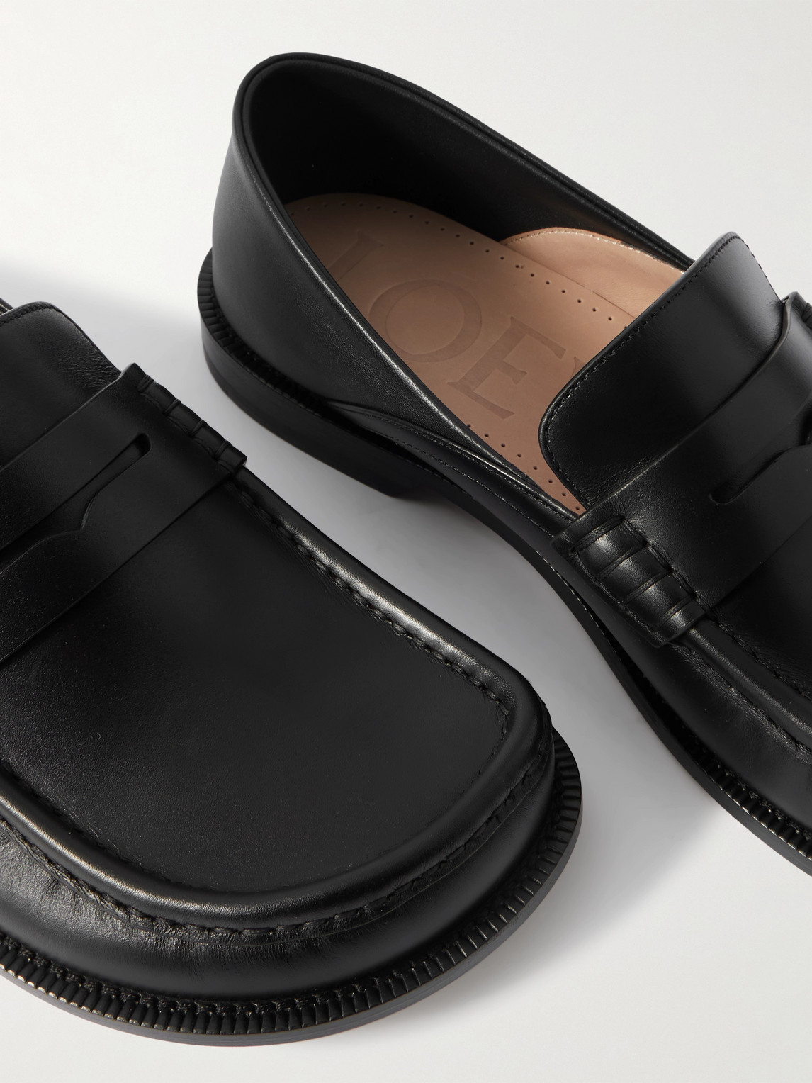 Loewe Penny Strap Round Toe Stitched Detailing Loafers In Black