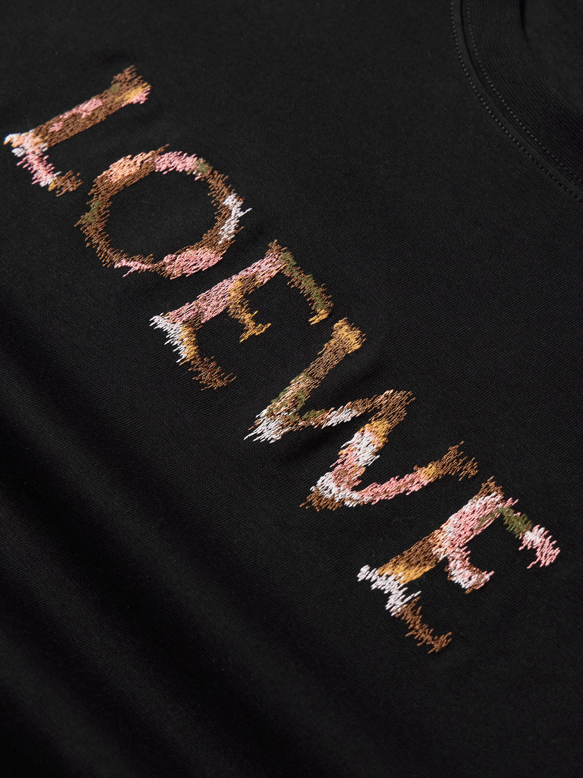 Loewe Logo-embroidered Cotton-jersey T-shirt In Black