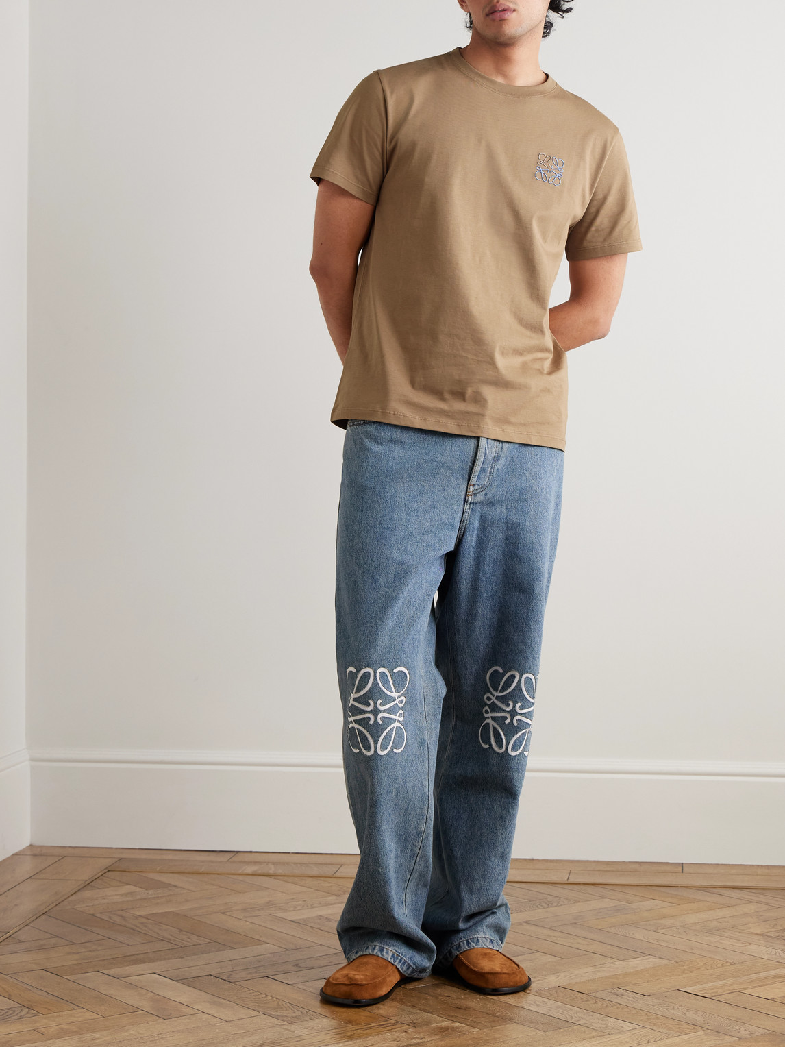 Loewe Slim-fit Logo-embroidered Cotton-jersey T-shirt In Brown