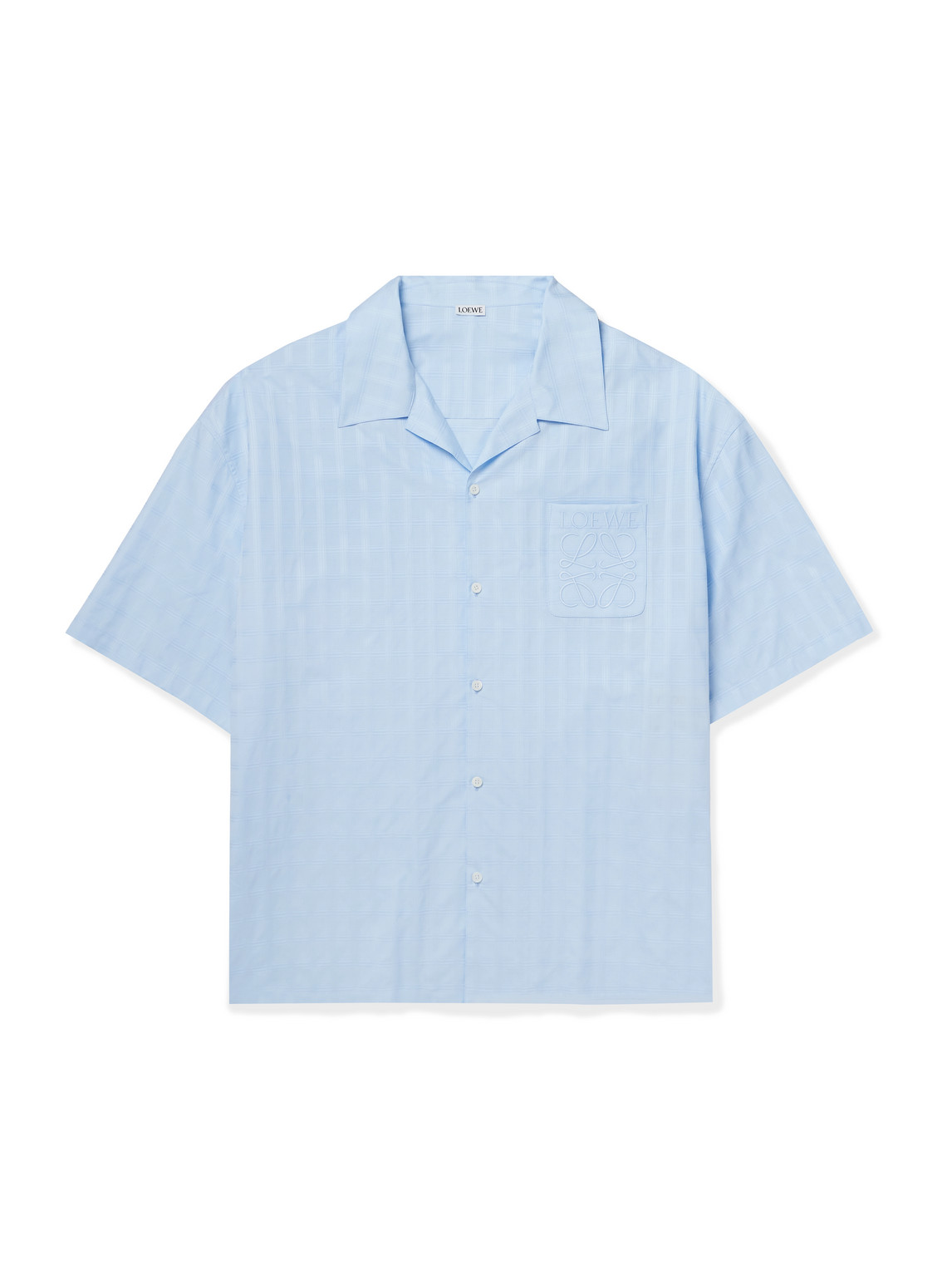 Loewe Camp-collar Logo-embroidered Checked Cotton-jacquard Shirt In Blue