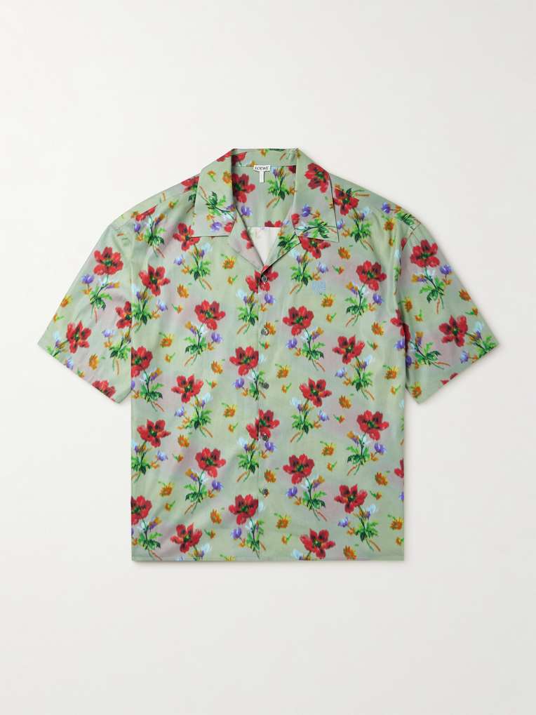 Loewe — Camp-Collar Logo-Embroidered Floral-Print Cotton and Silk-Blend Twill Shirt