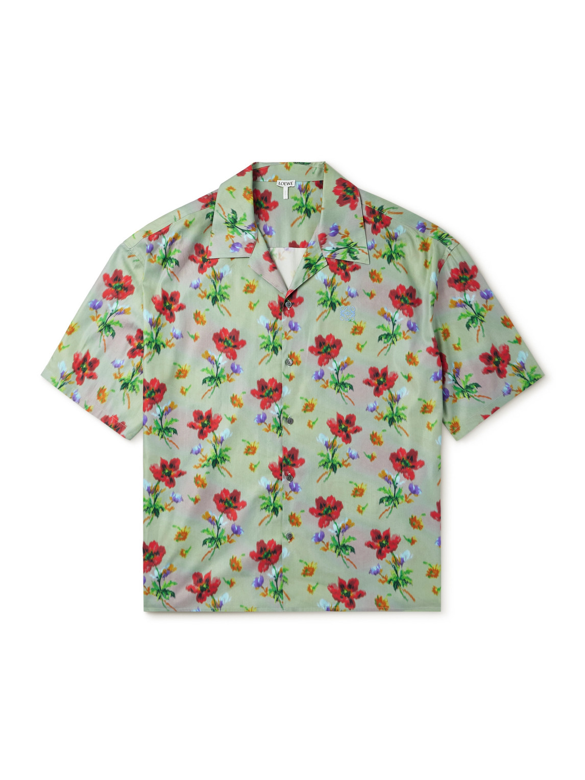 Loewe Camp-collar Logo-embroidered Floral-print Cotton And Silk-blend Twill Shirt