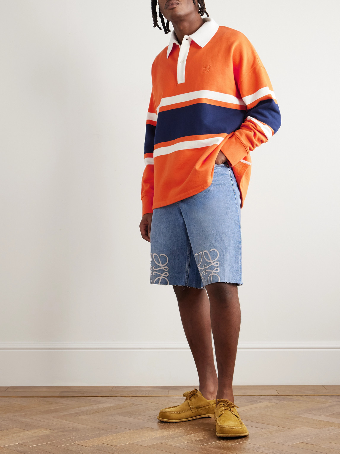 Loewe Embroidered Anagram Long-sleeved Polo T-shirt In Multi