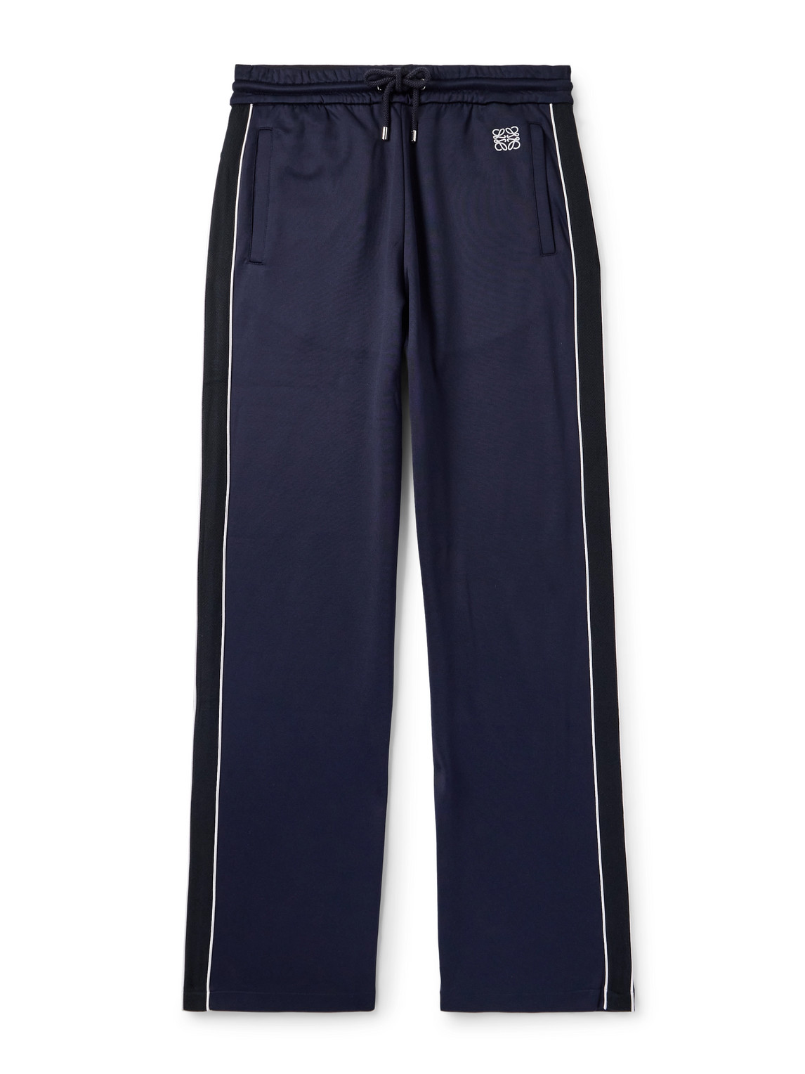 Straight-Leg Logo-Embroidered Herringbone-Striped Tech-Jersey Track Pants