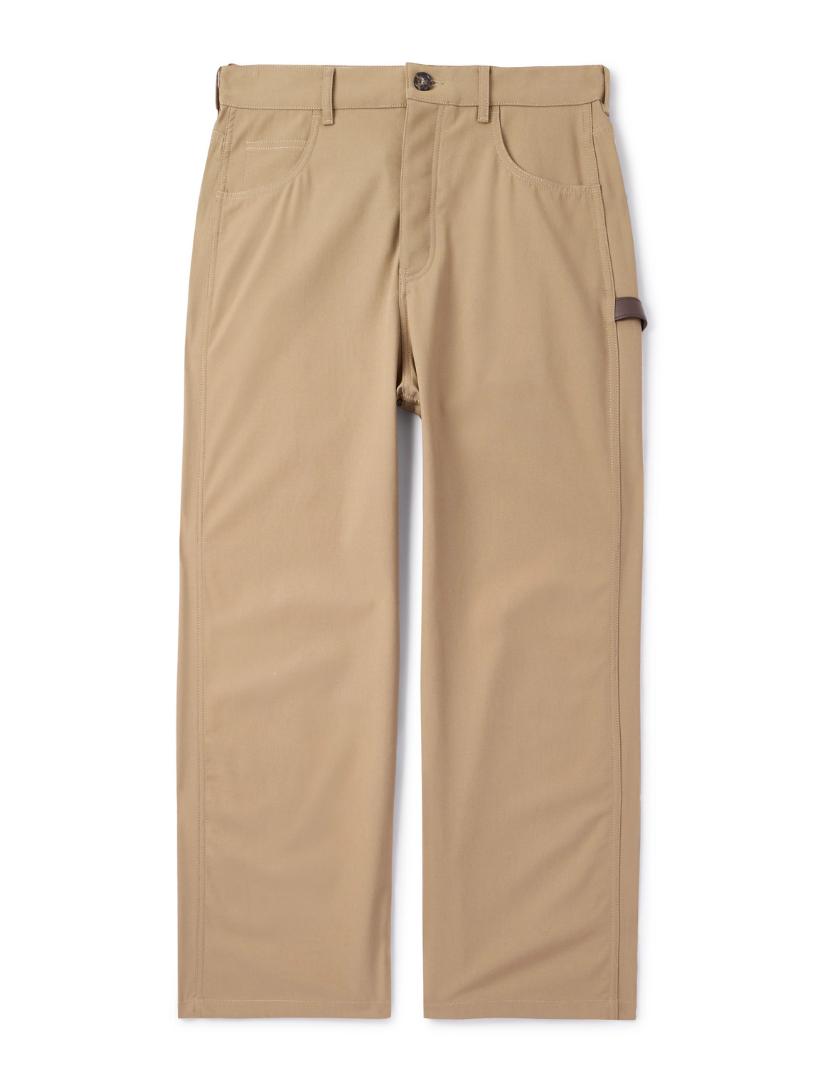 Carpenter Straight-Leg Leather-Trimmed Cotton-Twill Trousers