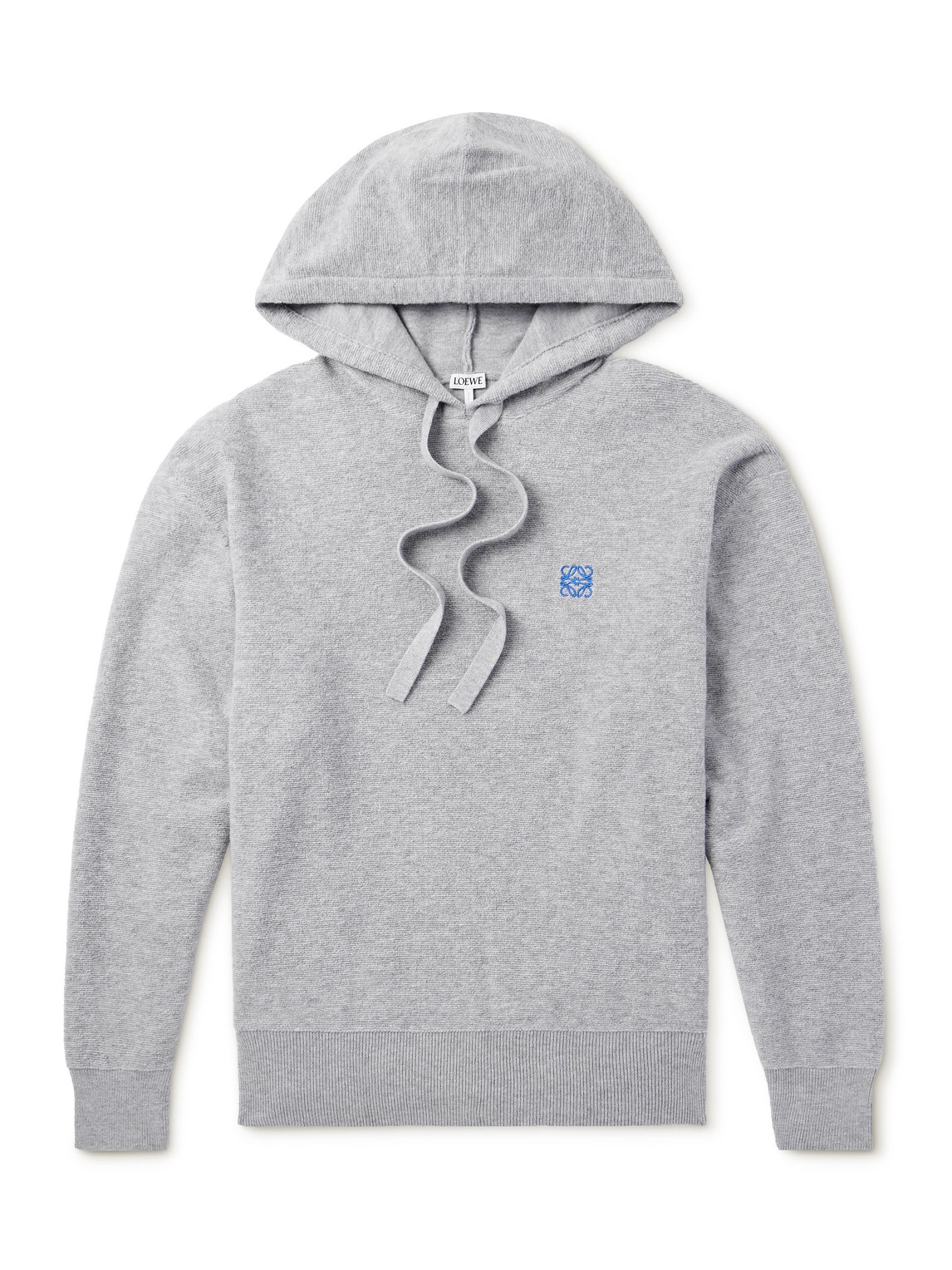 Loewe Logo-embroidered Wool Hoodie In Gray