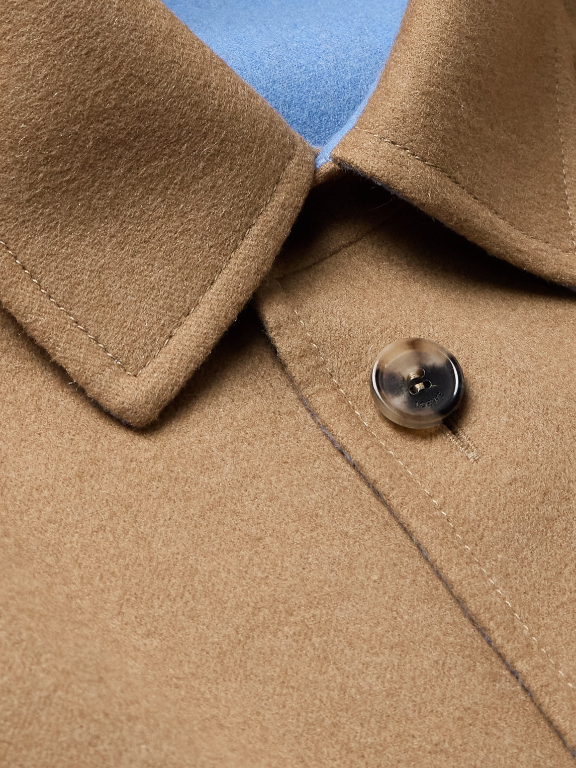 Loewe Logo-debossed Leather-trimmed Brushed Wool And Cashmere-blend Overshirt In Brown