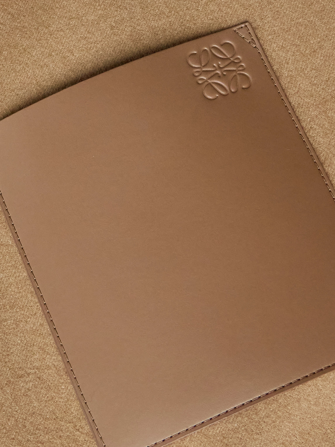 Loewe Logo-debossed Leather-trimmed Brushed Wool And Cashmere-blend Overshirt In Brown