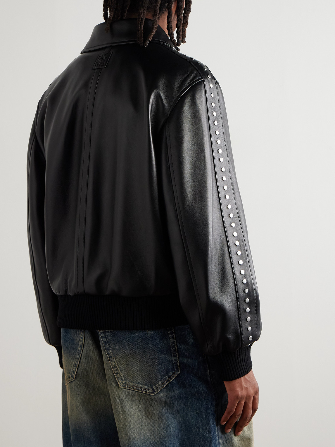 Loewe Studded Leather Bomber Jacket In Black