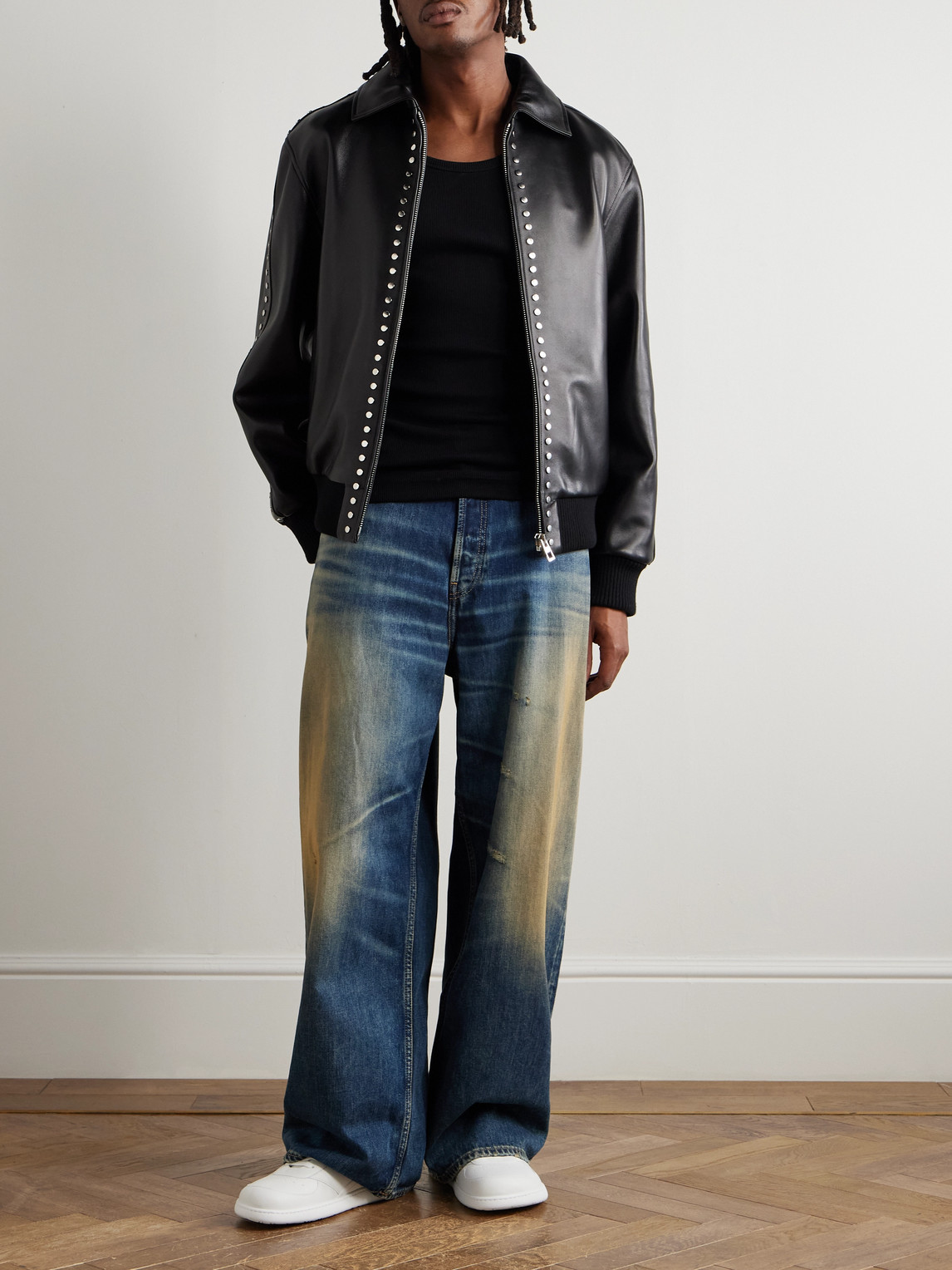 Loewe Studded Leather Bomber Jacket In Black