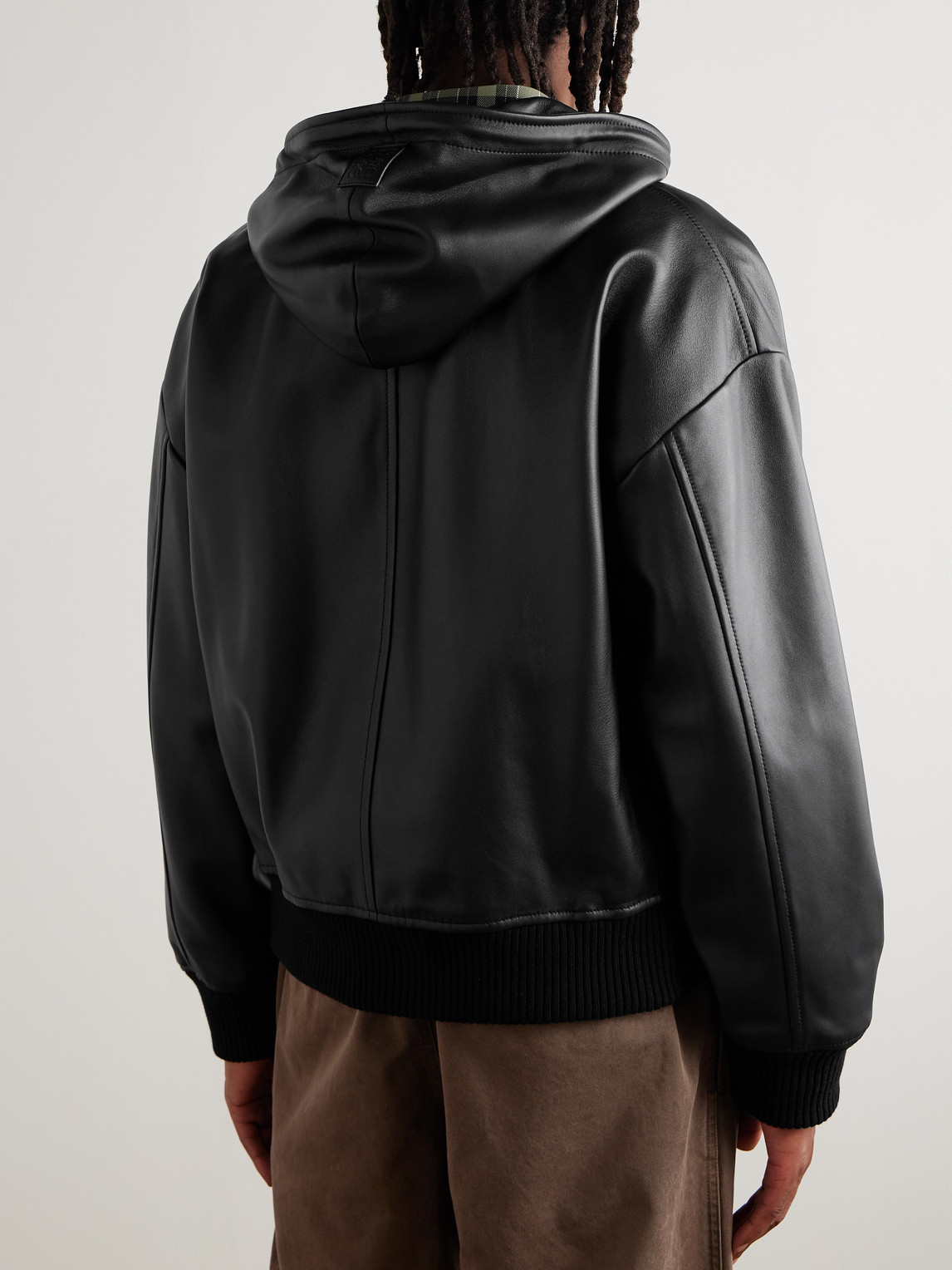 Loewe Leather Hooded Bomber Jacket In Black