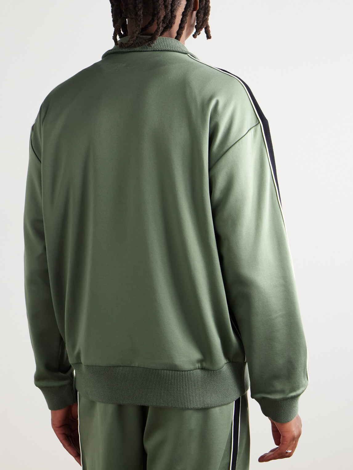 Loewe Twill-trimmed Logo-embroidered Tech-jersey Track Jacket In Green