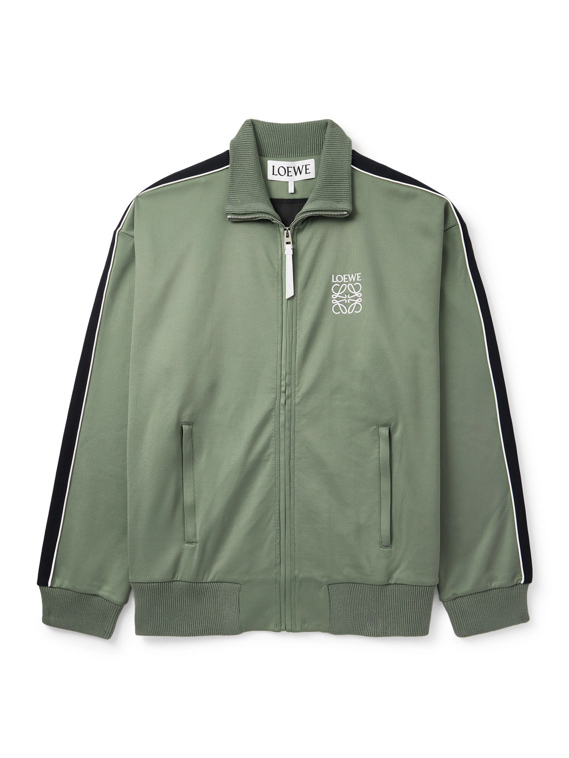 Loewe Twill-trimmed Logo-embroidered Tech-jersey Track Jacket In Green