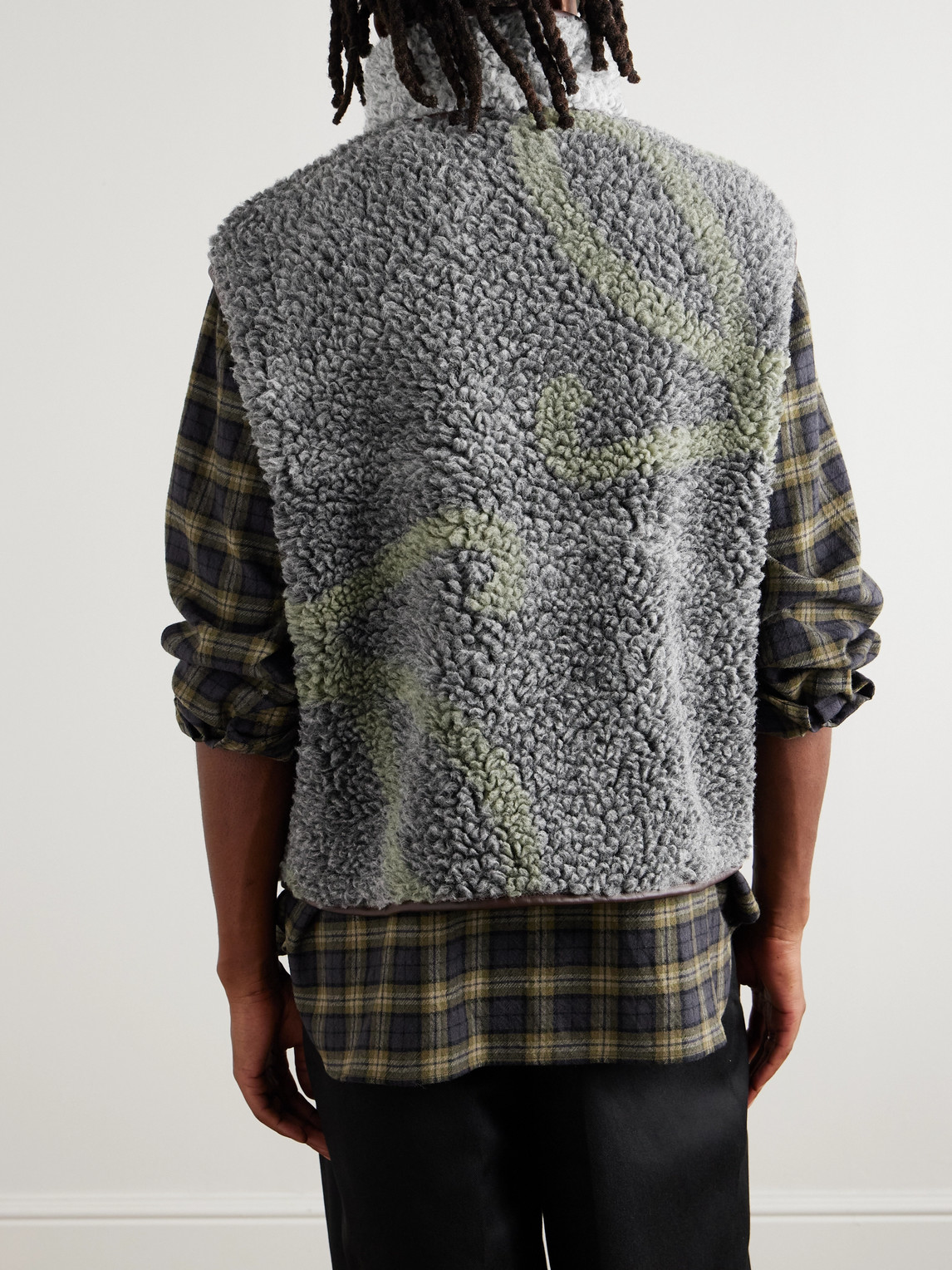 Loewe Leather-trimmed Printed Fleece Gilet In Gray