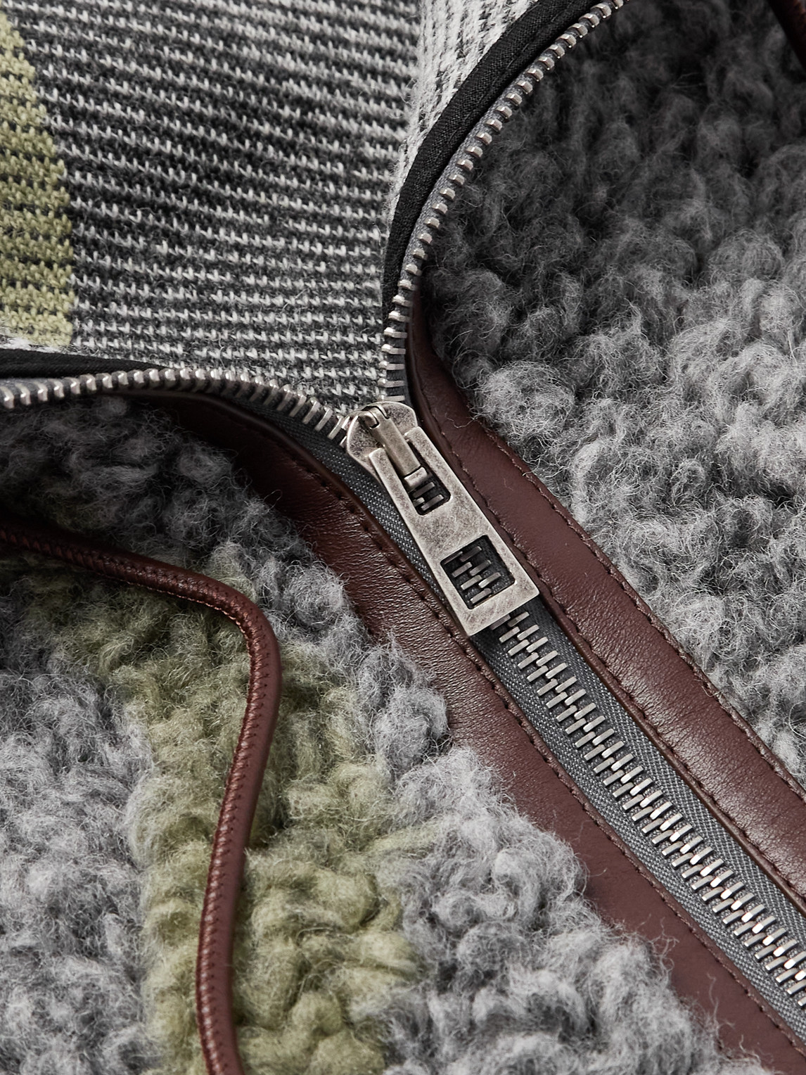 Loewe Leather-trimmed Printed Fleece Gilet In Gray