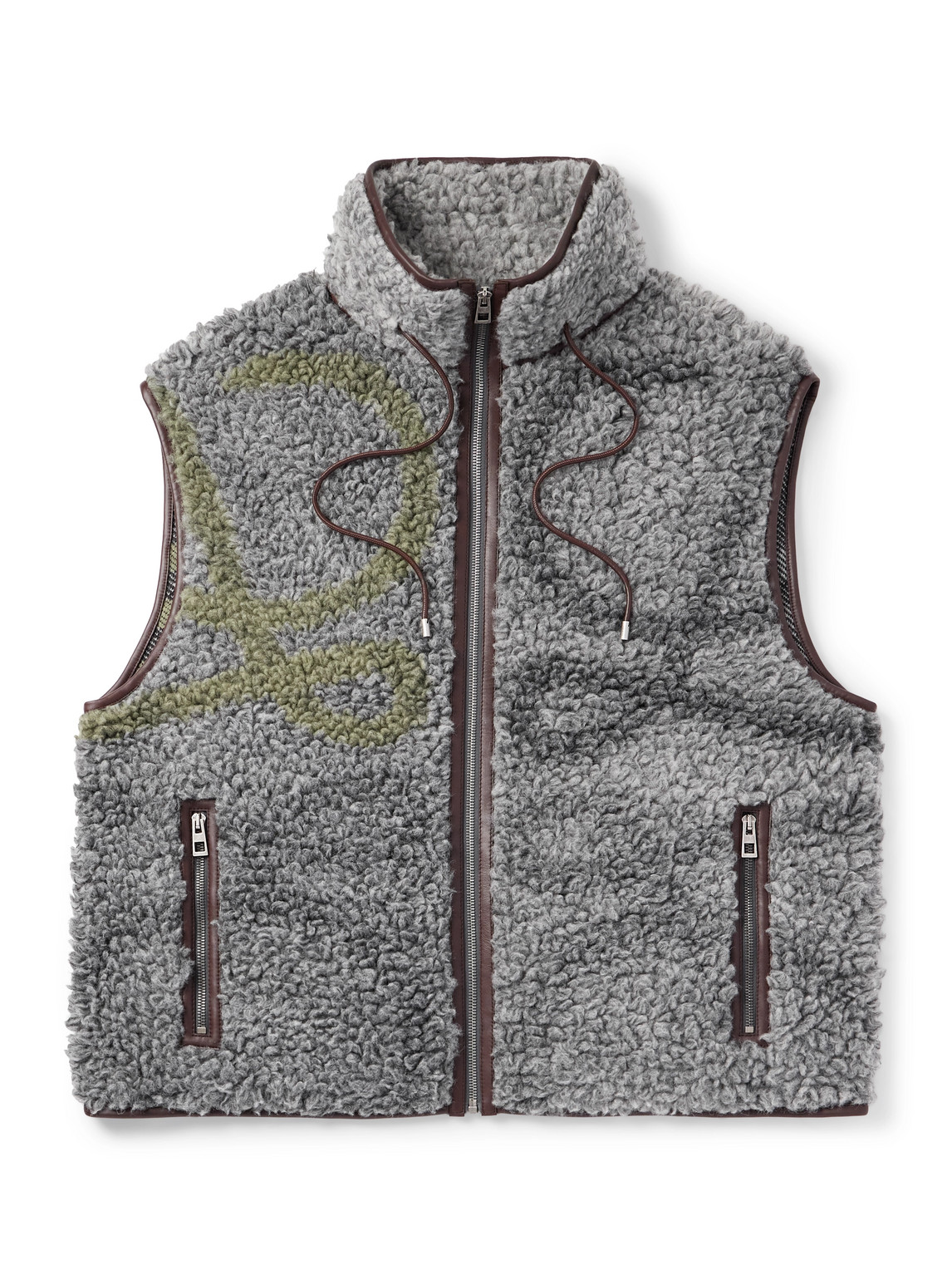 Loewe Leather-trimmed Printed Fleece Gilet In Gray