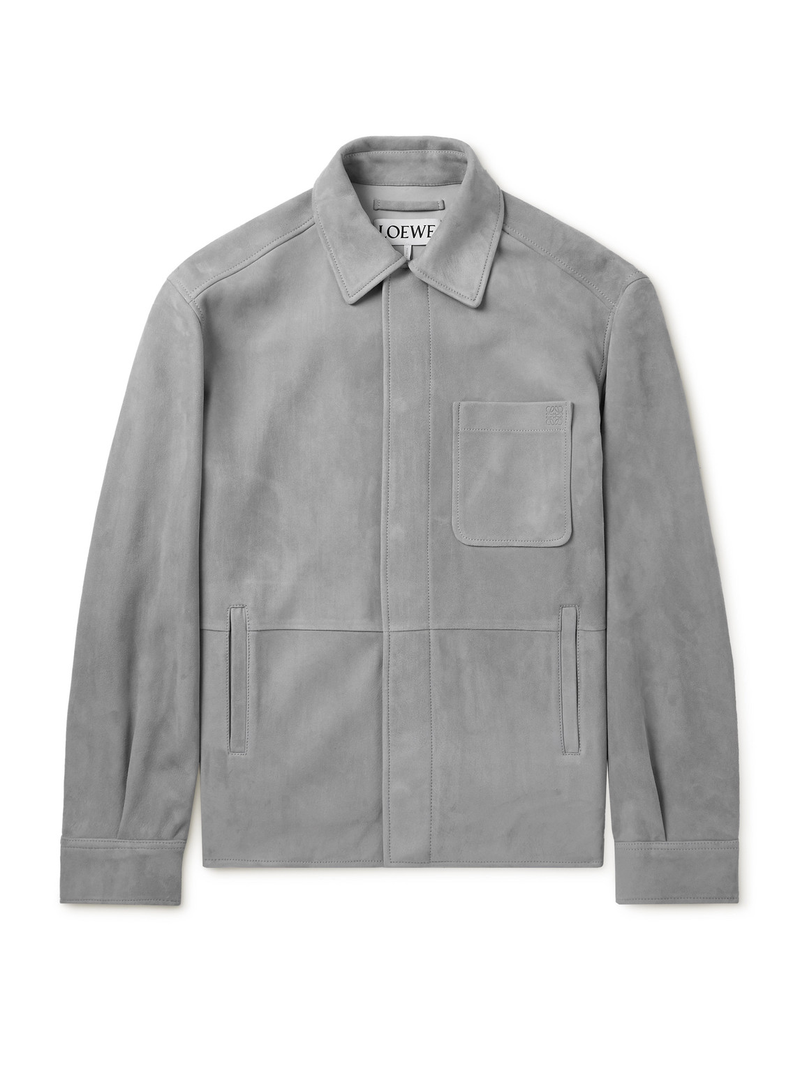 Oversized Logo-Debossed Suede Overshirt