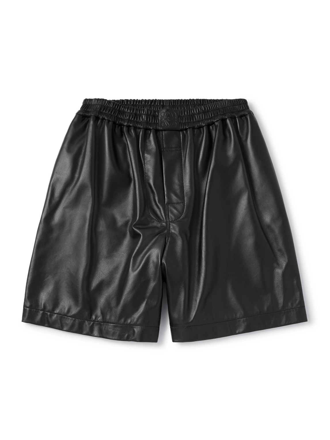 Wide-Leg Logo-Debossed Leather Shorts