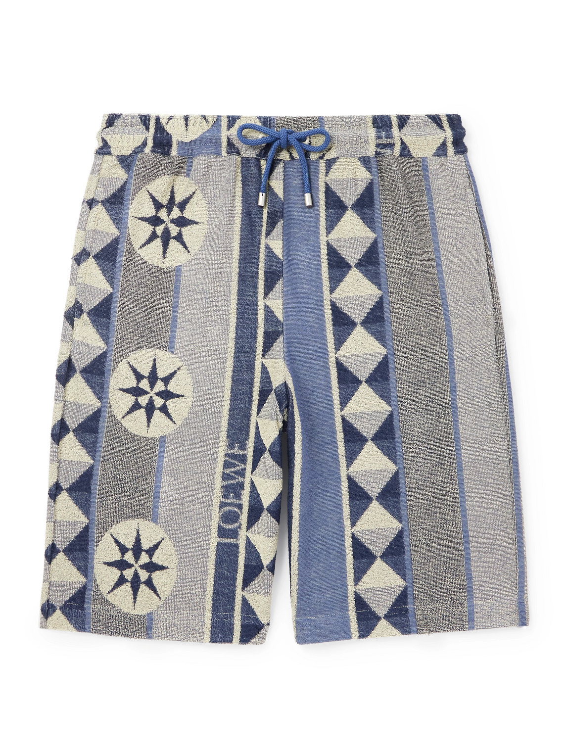Loewe Paula's Ibiza Wide-leg Printed Cotton-blend Terry-jacquard Shorts In Blue