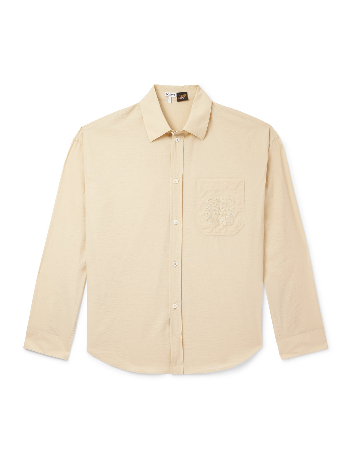 Loewe Paula's Ibiza Logo-embroidered Crinkled Cotton-blend Shirt In Neutrals