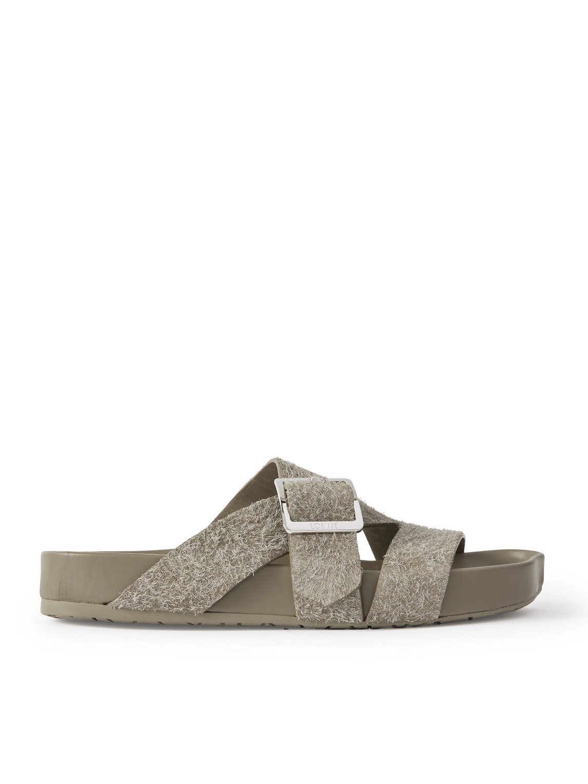 Loewe Paula's Ibiza Ease Buckled Brushed-suede Slides In Green