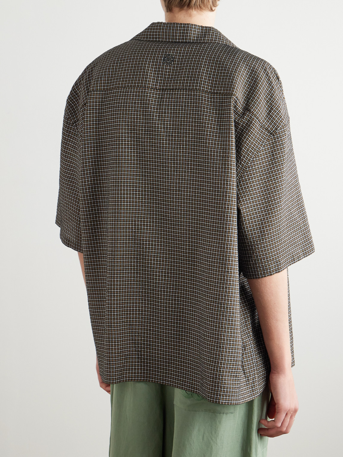 Loewe Paula's Ibiza Convertible-collar Checked Linen-blend Shirt In Green