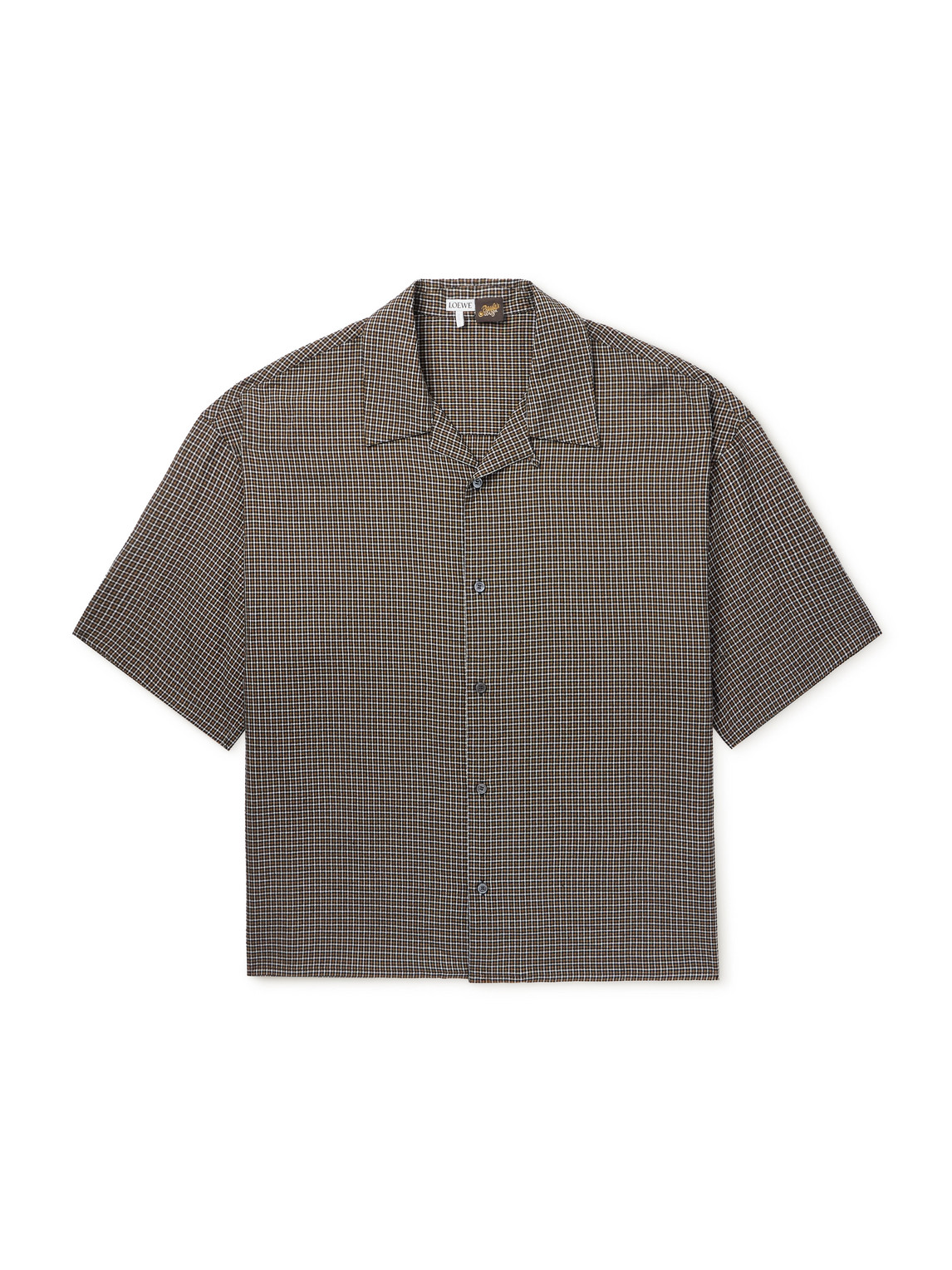 Loewe Paula's Ibiza Convertible-collar Checked Linen-blend Shirt In Green