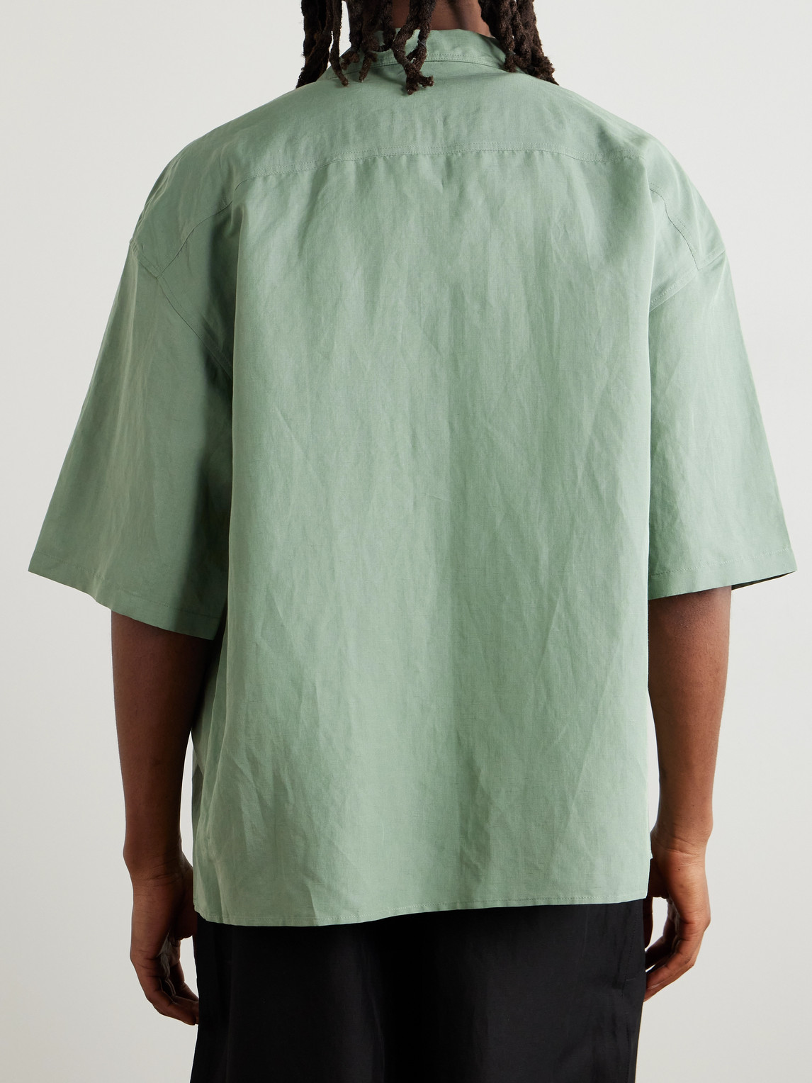  Loewe - Paula's Ibiza Oversized Convertible-collar Logo-embroidered Woven Shirt - Men - Green - Eu 41 