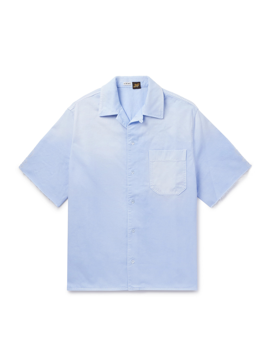 Loewe Paula's Ibiza Convertible-collar Logo-appliquéd Frayed Cotton-twill Shirt