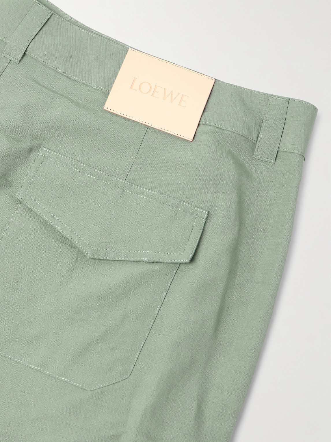 Loewe Sage Green Cargo Shorts In Linen Blend In Green