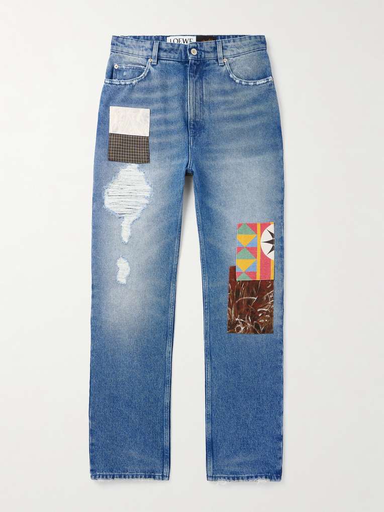 Loewe — + Paula's Ibiza Straight-Leg Patchwork Distressed Jeans